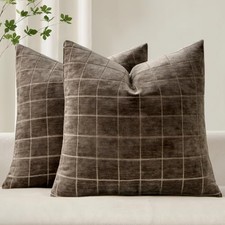 Decorative Chenille Check Throw Pillow Covers 18" x 18" Pack of 2 Brown