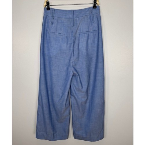 Tibi Serge Hose weites Bein Bundfalten Größe 4 blau 100% Schurwolle Cropped Hose - Bild 7 von 13