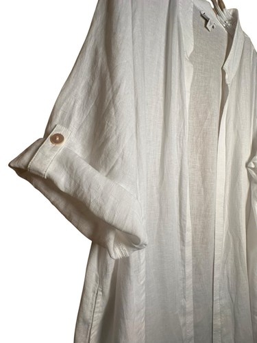 J Jill Pure Jill 100% Linen Open Front Longline White Duster Kimono Lagenlook - Picture 7 of 24