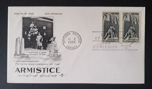 Stamps Canada FDC's: #486 15c slate Armistice pair  FDC  VF