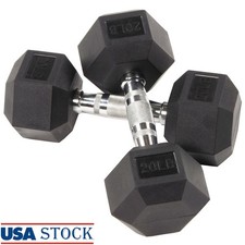 Rubber Encased Hex Dumbbells Non-Slip Grip Weight Training Home Gym Fitness New