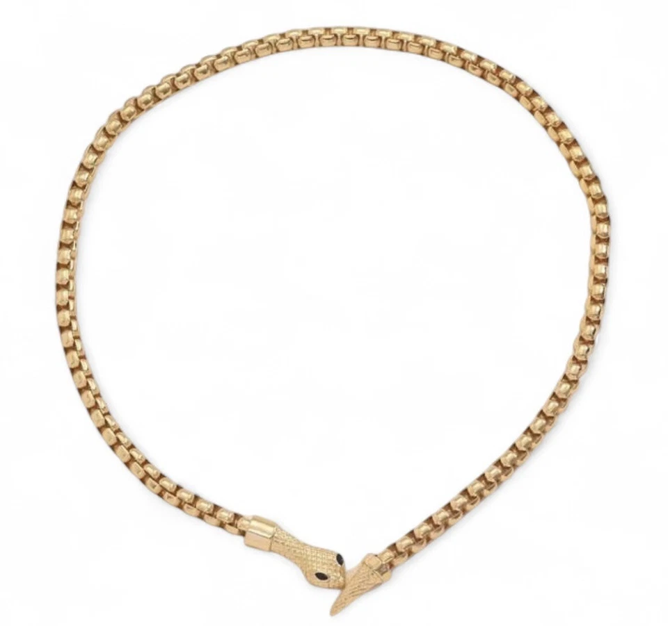 "Collar serpiente enchapado en oro 14k Y Lariat serpiente de diseño vintage de lujo 22"" 84 g" Foto 4 de 4