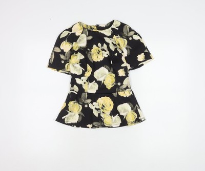 Asos Damen schwarz geblümt Top, Größe 6, Kurzarm