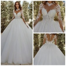 Boho High Collar A-line Wedding Dresses Lace Appliques Button Back Bridal Gowns