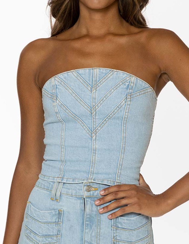 Revice Denim Women's Blue Licorice Jean Lace Up Cropped Strapless