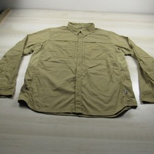 REI Shirt Men Large Brown Button Down Nylon Lightweight Tech Vented Outdoor