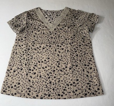 Tan and Black Flutter Sleeve Ruffled Blouse Size Large