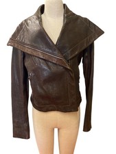 Andrew Marc Womens Leather Moto Jacket Brown Size M