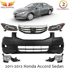 Front Bumper Cover Primed Headlights Kit For 2011-2012 Honda Accord Sedan