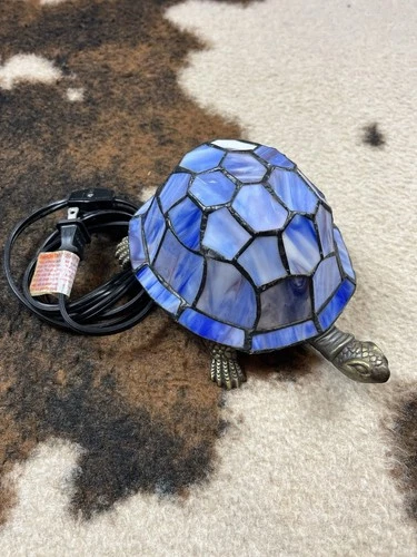 Vtg Stained Glass Tiffany Style Turtle Accent Table Lamp Night Light Decor Works