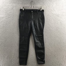 DKNY Cropped Skinny Pants Women 6 Black Polyurethane Mid Rise Flat Front Zip Fly