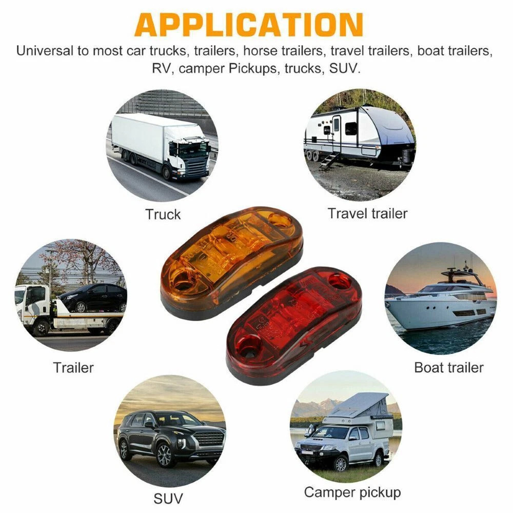 12PCS Amber/Red Marker Lights 2.5" LED Truck Trailer Oval Clearance Side Light