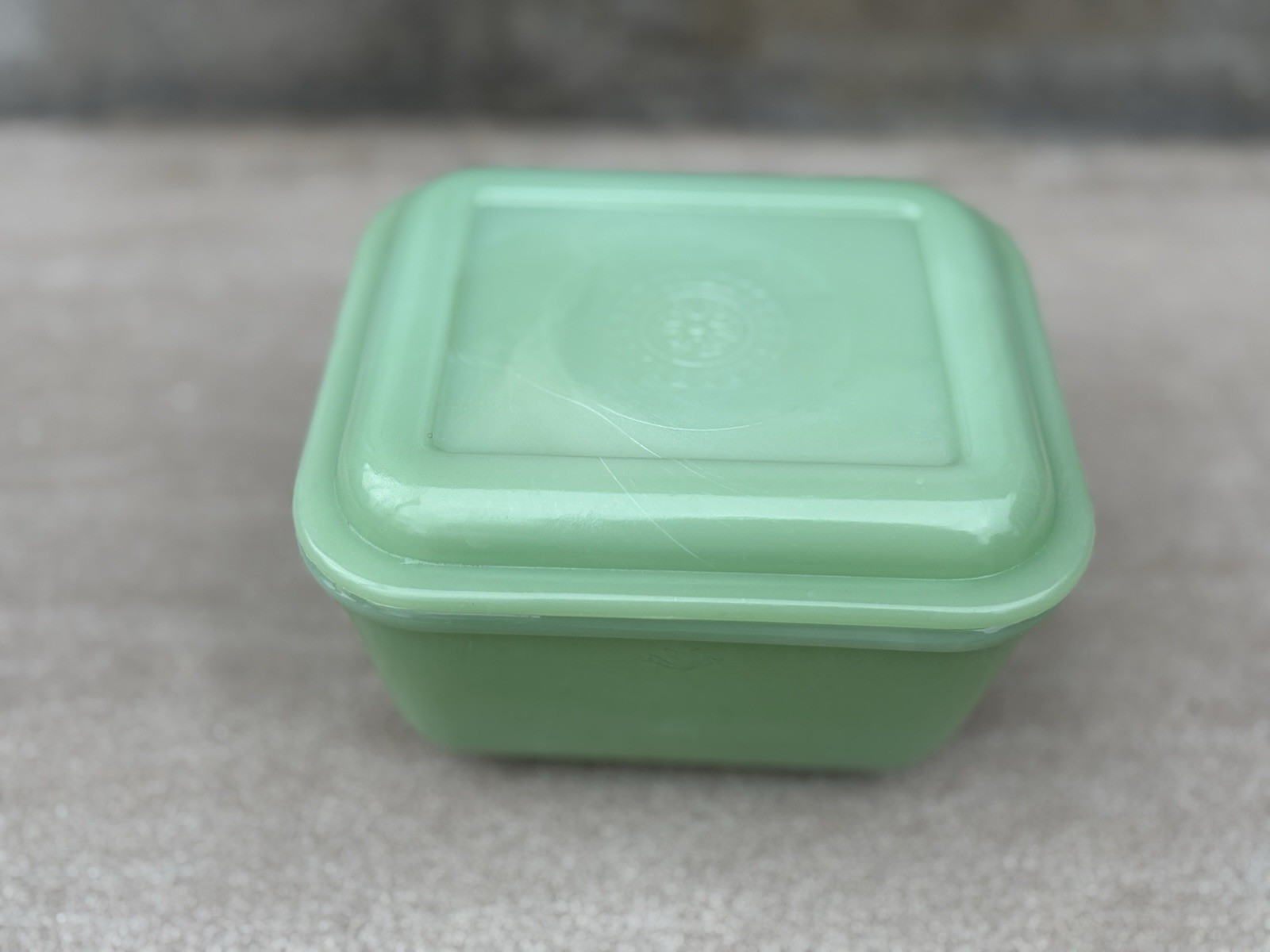 1930s Fire King Jadeite Refrigerator Dish Leftovers Green Philbe w/ Lid - Read