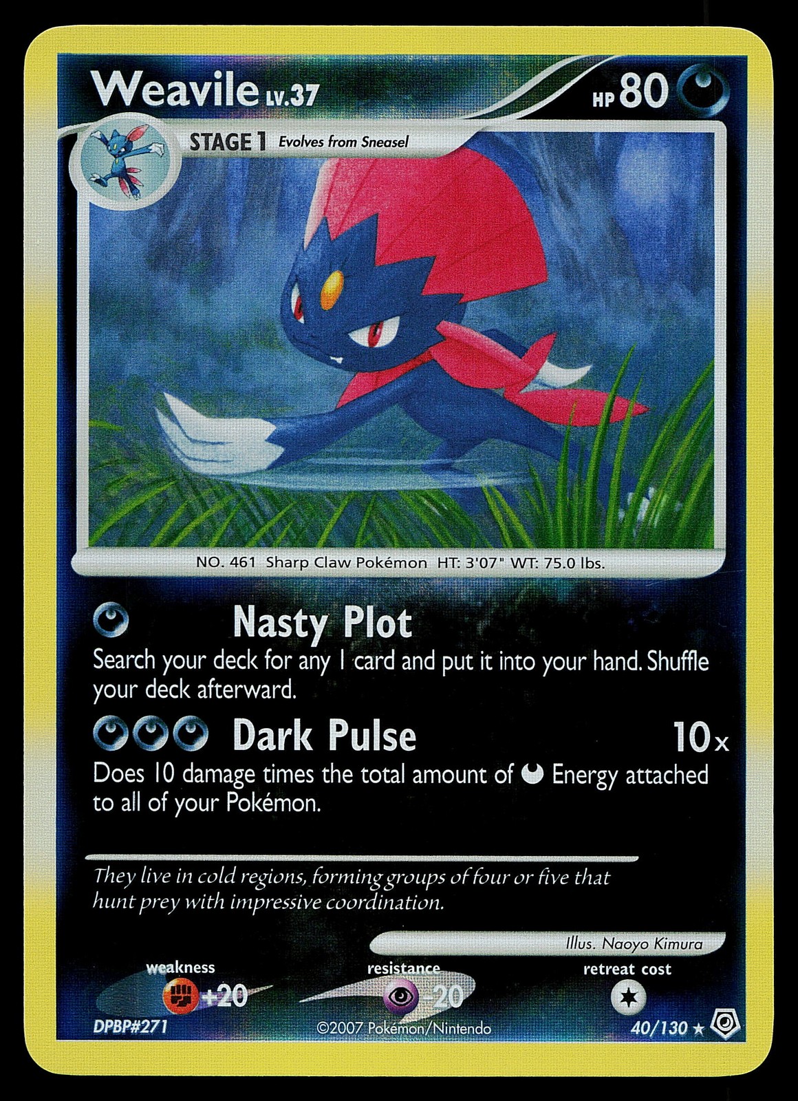 Pokemon Card - Weavile Diamond and Pearl 40/130 Rare Reverse Holo