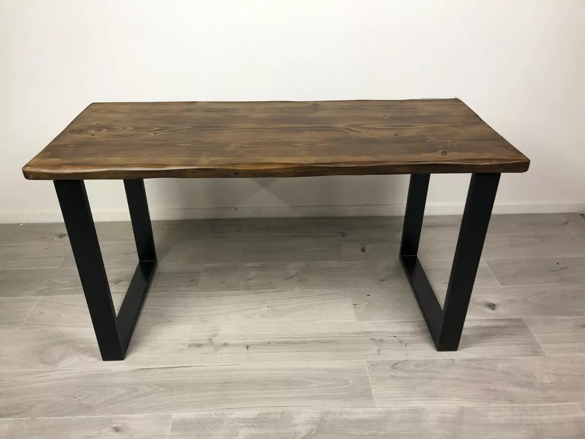 Industrial Rustic Dining Table Solid Wood Desk Chunky Metal Box Legs Handmade UK