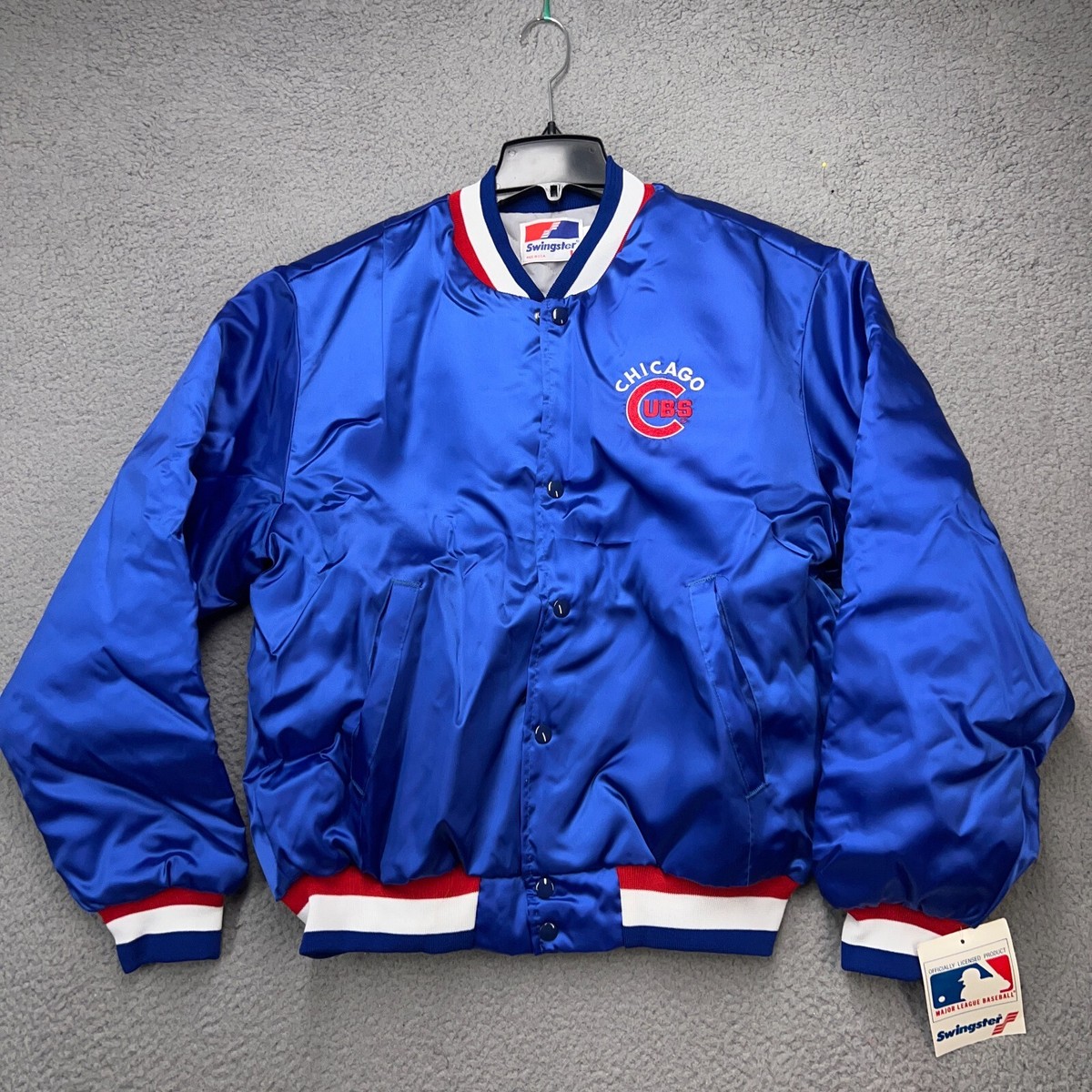 Vintage Chicago Cubs Satin Jacket Mens Large Swingster Blue Button 