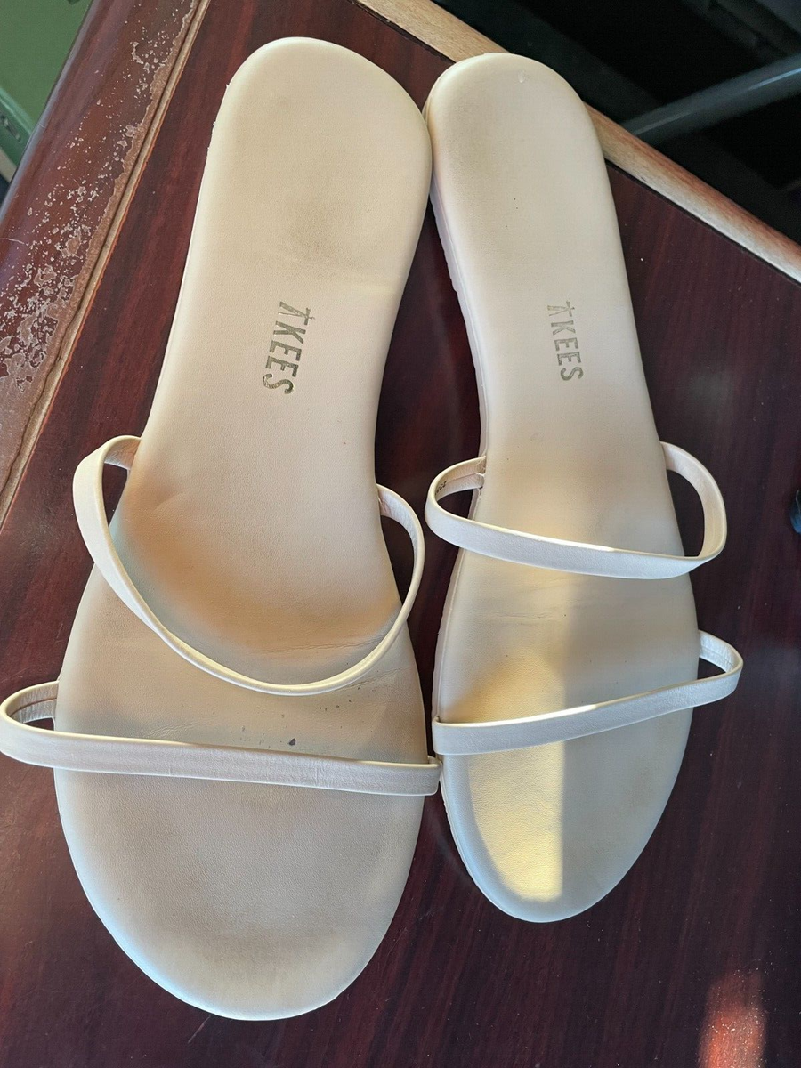 TKEES Women’s Gemma Slide Double-Strap Flat Black Sandals Size CUSTOMER  RETURN