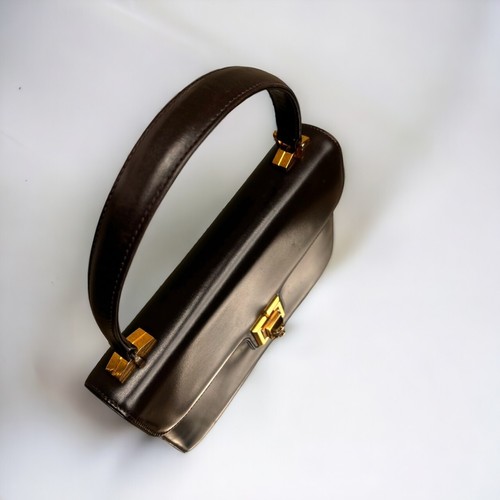 GUCCI Handbag Calf Leather Vintage Genuine Leather Dark Brown Authentic - Picture 7 of 14