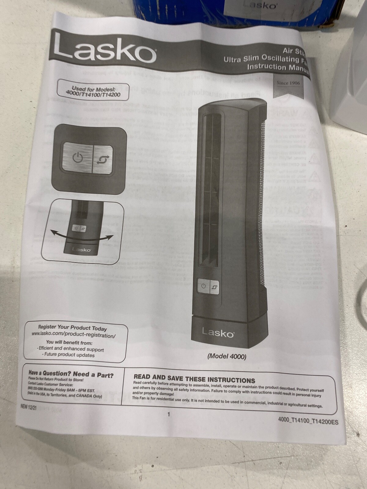 Lasko T14100 Air Stick Ultra Slim Oscillating Fan Tabletop Tower, White |  eBay