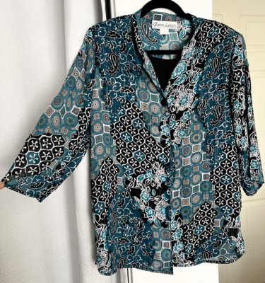 VTG Gloria Lance Women Plus Size 1X Beautiful Blue 2 Layer Blouse