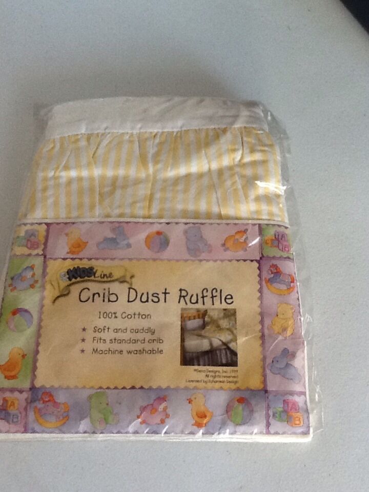 Yellow Striped Crib Dust Ruffle New Kids Line 100% Cotton Unisex
