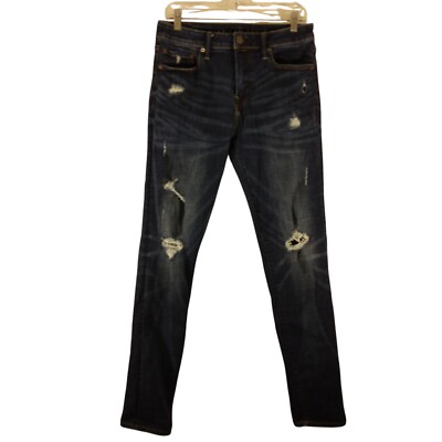 American Eagle jeans mens 30x34 blue denim athletic fit tapered distressed 