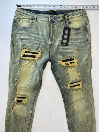 Serenede Fitted Denim Skinny Jeans Distressed Size 42 Blue Beige NWT - Picture 9 of 11