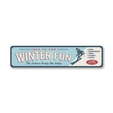 Winter Fun Family Ski Lodge Metal Sign