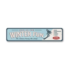 Winter Fun Family Ski Lodge Metal Sign