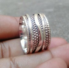 925 Sterling Silver Wide Band Solid Spinner Ring Handmade Ring All Size-q-14