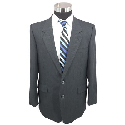 Masterpiece 2 Piece Suit Mens 43R Black Gray Striped Pants 36x30 Pleated