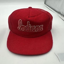 RARE VINTAGE INDIANA HOOSIERS RED CORDUROY SNAPBACK TRUCKER HAT