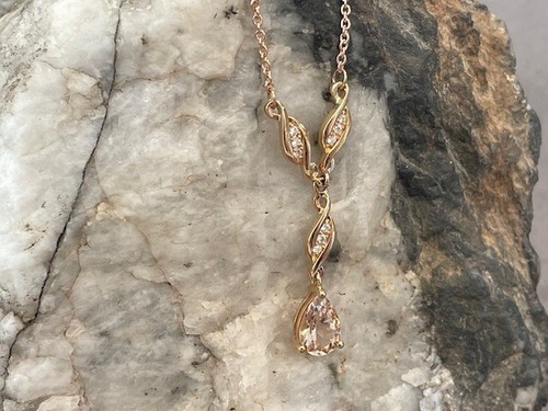 Clogau Galés Oro 18ct 1854 Pasado Presente Futuro Lariat con Morganita Nuevo Raro - Imagen 6 de 11