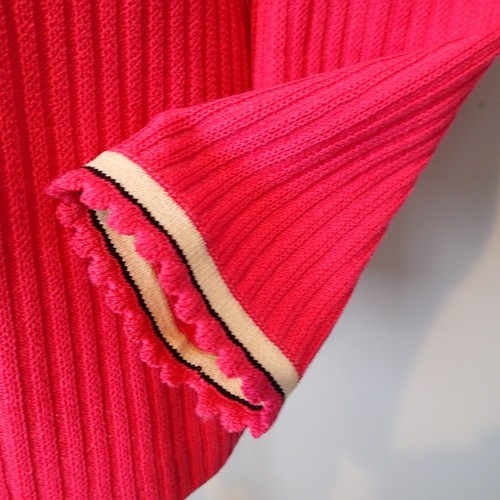 ST. JOHN COLLECTION Pink Ribbed Zip Up Sweater/Jacket White Black Trim Size 8 - Picture 3 of 22