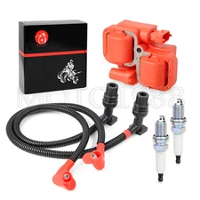 Ignition Coil and Spark Plug w/Wire Cap Compatible with Polaris Ranger Crew 800