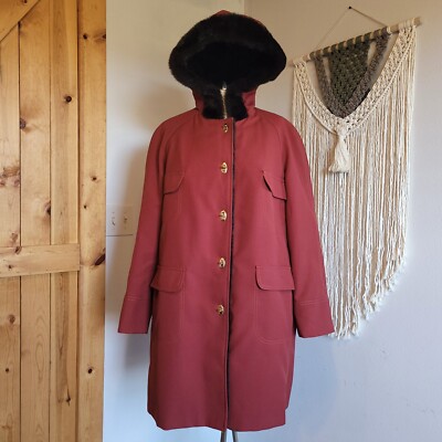 Vintage Forecaster Of Boston Size 15/16 Turnlock Red Brown Faux Fur Lined  Hooded
