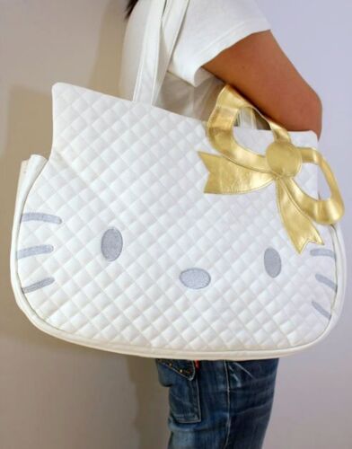 Hello Kitty Large Tote Bag with Gold Bow in Color White - Afbeelding 1 van 7