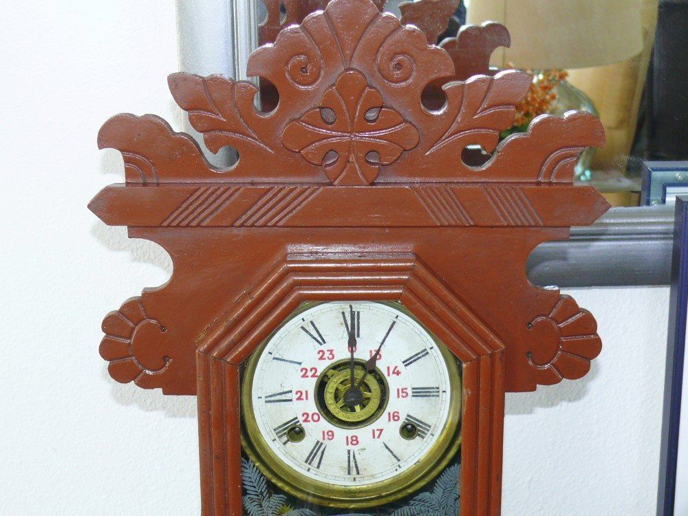 Antique Victorian Wood Kitchen Mantel Alarm Clock Chimes Portugal