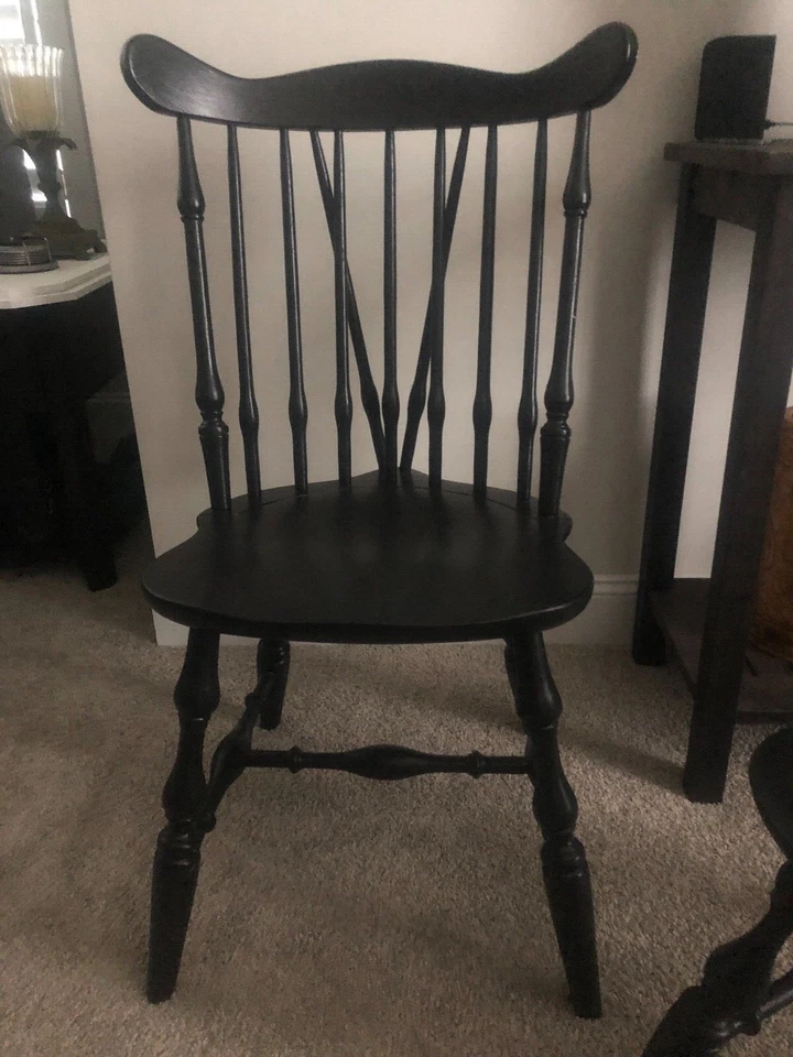 4 Vintage Nichols & Stone Windsor Brace Back Solid Wood Chair Painted Black   - Image 2 of 3