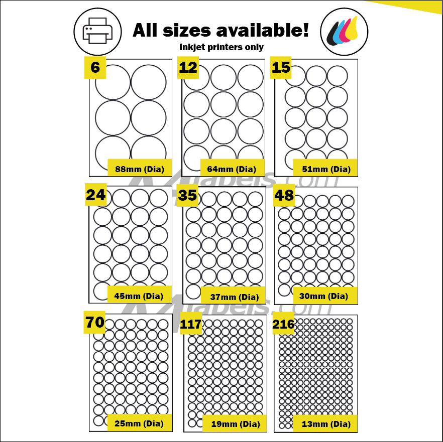 Label Sticker Paper Round Label Sticker Paper Round Glossy White Inkjet Labels - A4 Sheet ...