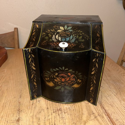 Vintage primitive Volkskunst Tole bemalt Brot Keksdose Tee Caddy Toleware