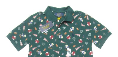 Polo Ralph Lauren Boys Green Football Polo Bear Varsity Print