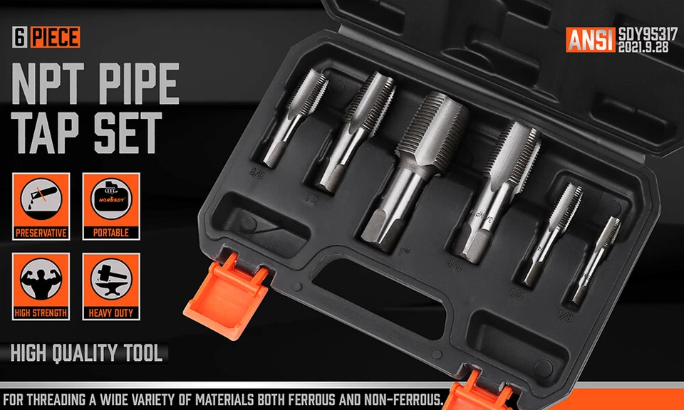 6 Pcs NPT Pipe Tap Set 1" 3/4" 1/2" 3/8" 1/4" 1/8" With Case Carbon Steel Inch - Image 2 of 4