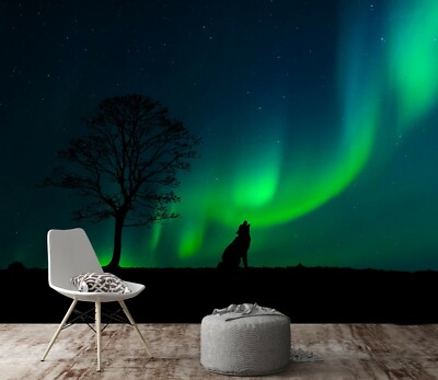 3D Night Aurora Wolf 34439NA Wallpaper Wall Murals Removable Wallpaper Fay