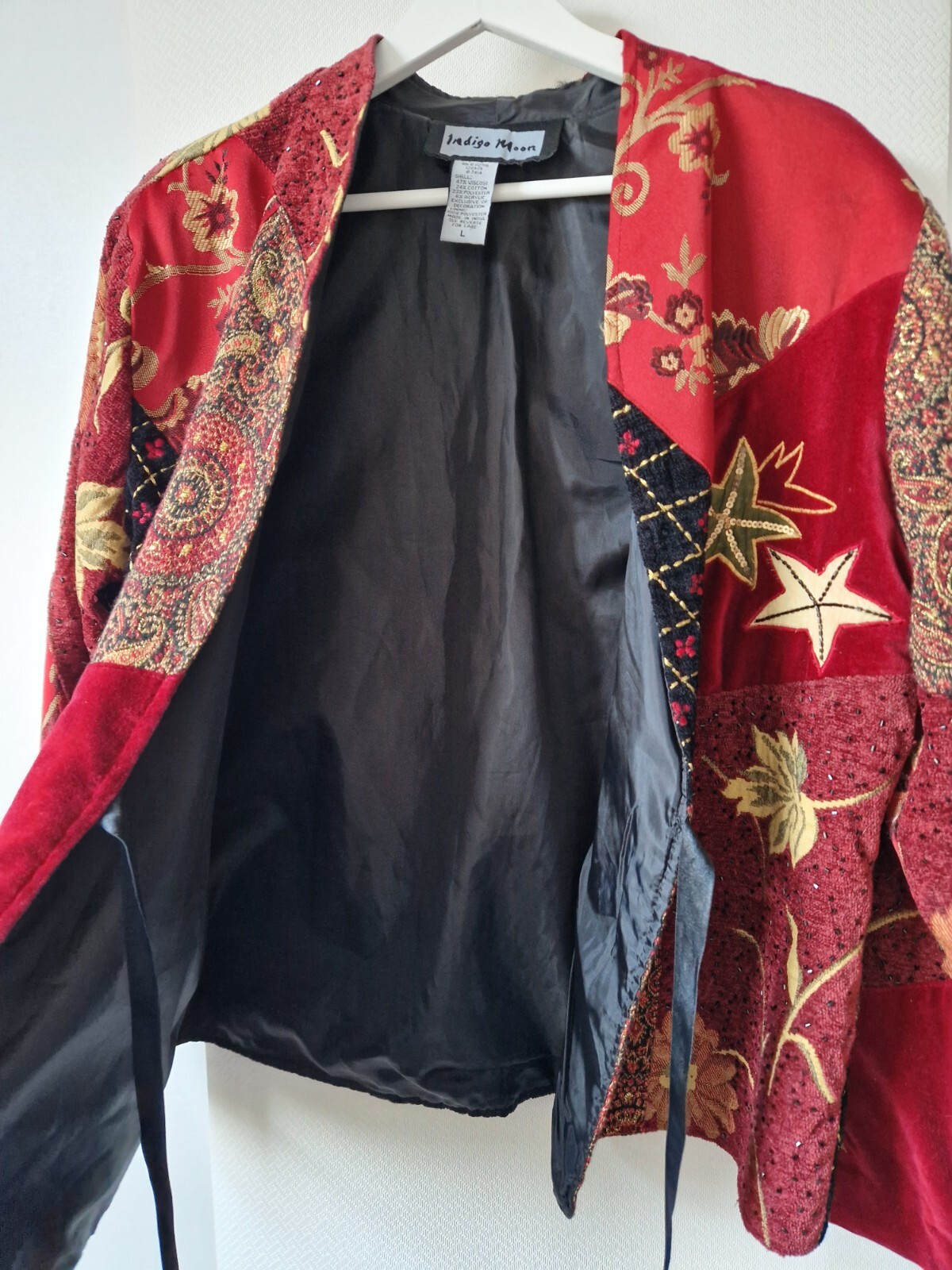Indigo Moon Red Velvet Patchwork Jacket Size L Sa… - image 13