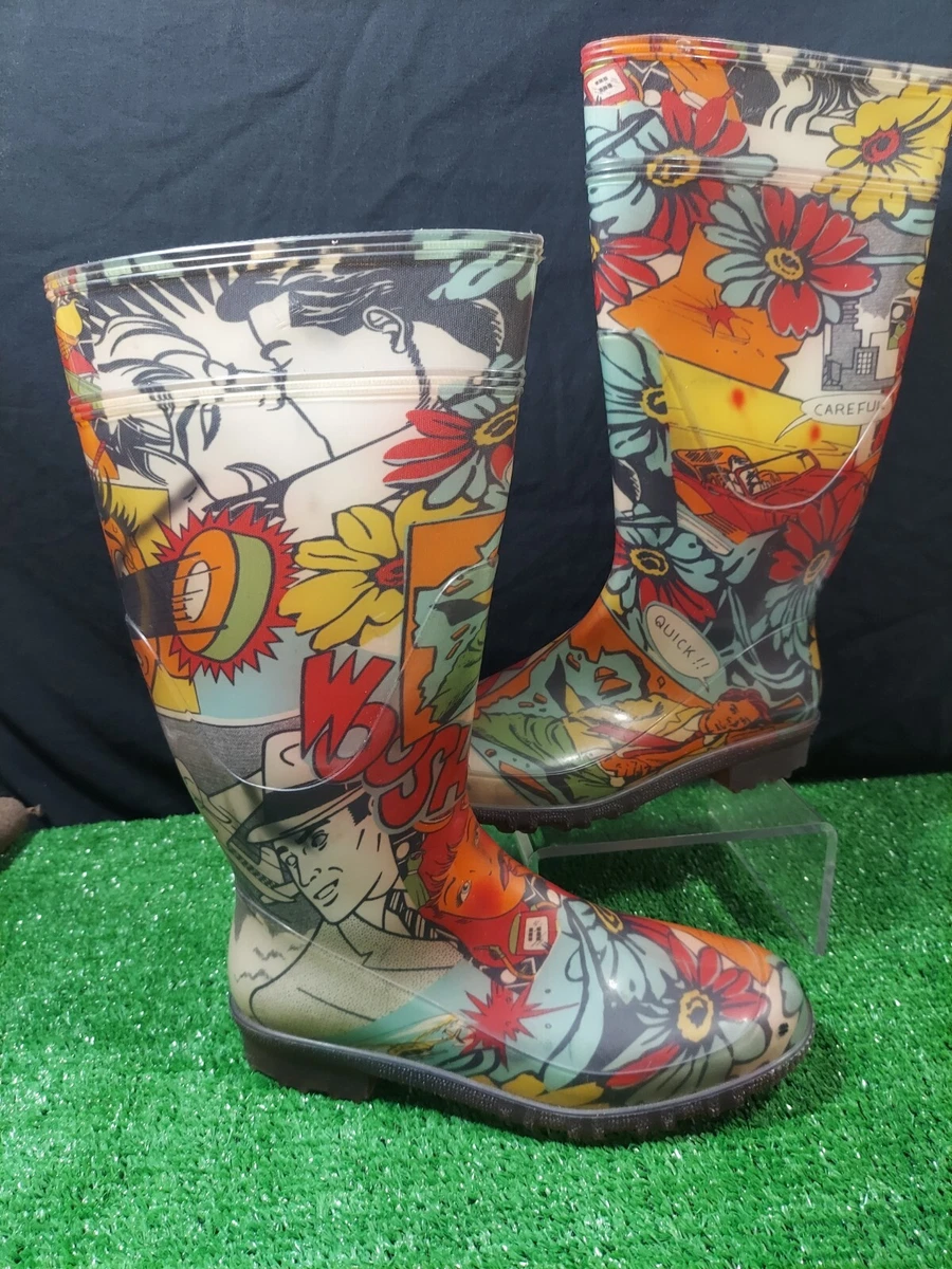 VTG G G Italy Made Capelli Comic Strip Pattern Rain Boots Womens Sz 7