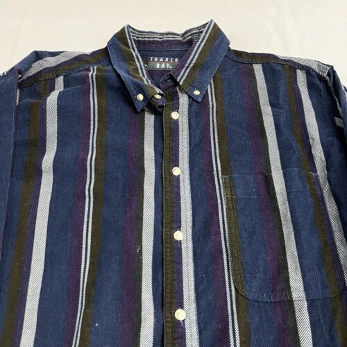 Vintage 90’s Trader Bay Vertical Striped Button Up Shirt Sz XL - Picture 3 of 6