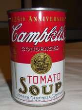 125th ad anniversary Campbell's Condensed Tomato Soup Tin Can Bank VTG