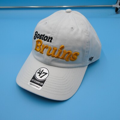 '47 Brand Boston Bruins Hat Mens White Strap Baseball Cap Hockey NHL Sports New
