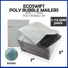 1-12000 #T 5x6 "EcoSwift" Poly Bubble Mailers Padded Shipping Envelopes 5" x 6"